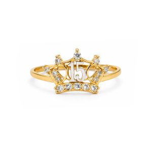 Anillo Oro 10K Corona 15 Años con Zirconias Talla 9