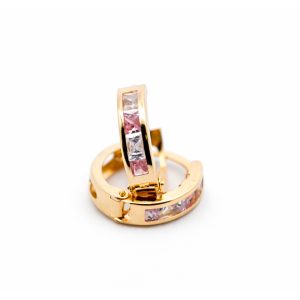 Arracadas Huggies de Oro 10K – Zirconias Rosas y Blancas 1.3 g