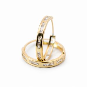 Arracadas Huggies de Oro 10K – Zirconias Blancas 2 cm 2 g